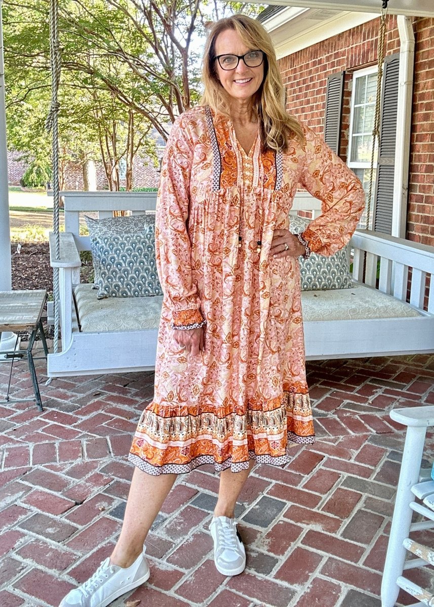 Burnt Orange Mixed Print Midi Dress | Umgee - Maxi Dress - Jimberly's Boutique - Olive Branch - Mississippi