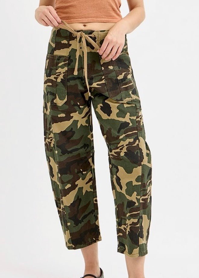 Camo Mid Rise Fit Barrel Slung Pants | Risen - risen jeans -Jimberly's Boutique-Olive Branch-Mississippi