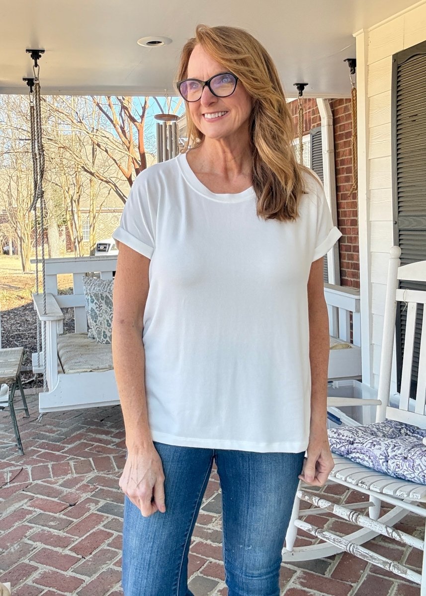 Carla Soft Melange Folded Sleeve Top - Ivory | Zenana - Casual Top - Jimberly's Boutique - Olive Branch - Mississippi