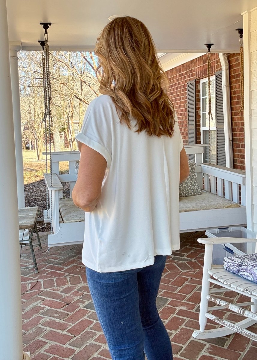 Carla Soft Melange Folded Sleeve Top - Ivory | Zenana - Casual Top - Jimberly's Boutique - Olive Branch - Mississippi