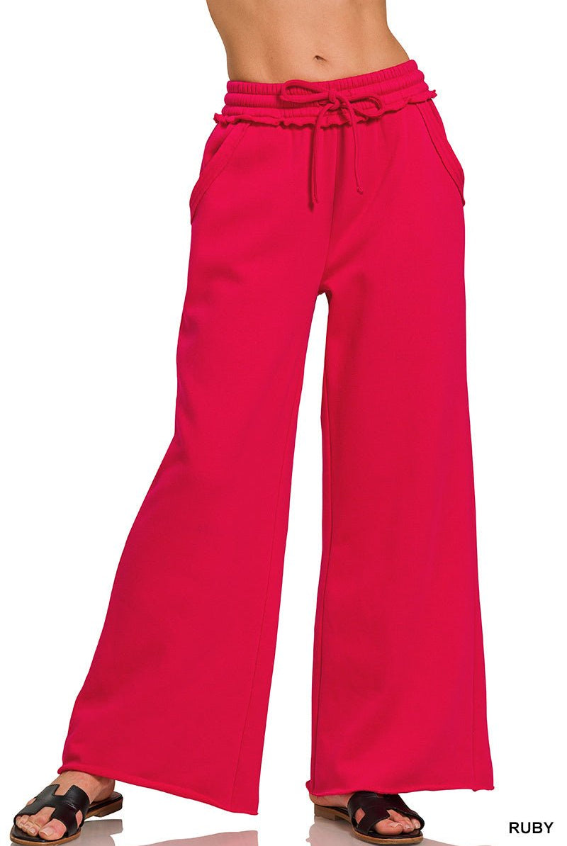 Carmen Wide Leg Sweatpants - Ruby Red - fleece pants - Jimberly's Boutique - Olive Branch - Mississippi