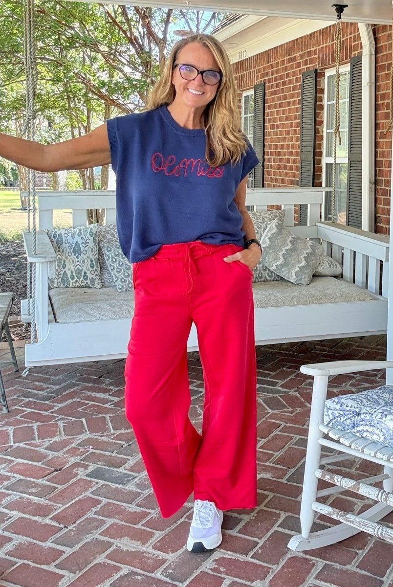 Carmen Wide Leg Sweatpants - Ruby Red - fleece pants - Jimberly's Boutique - Olive Branch - Mississippi