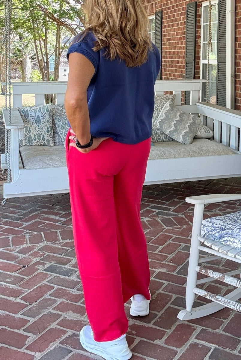 Carmen Wide Leg Sweatpants - Ruby Red - fleece pants - Jimberly's Boutique - Olive Branch - Mississippi