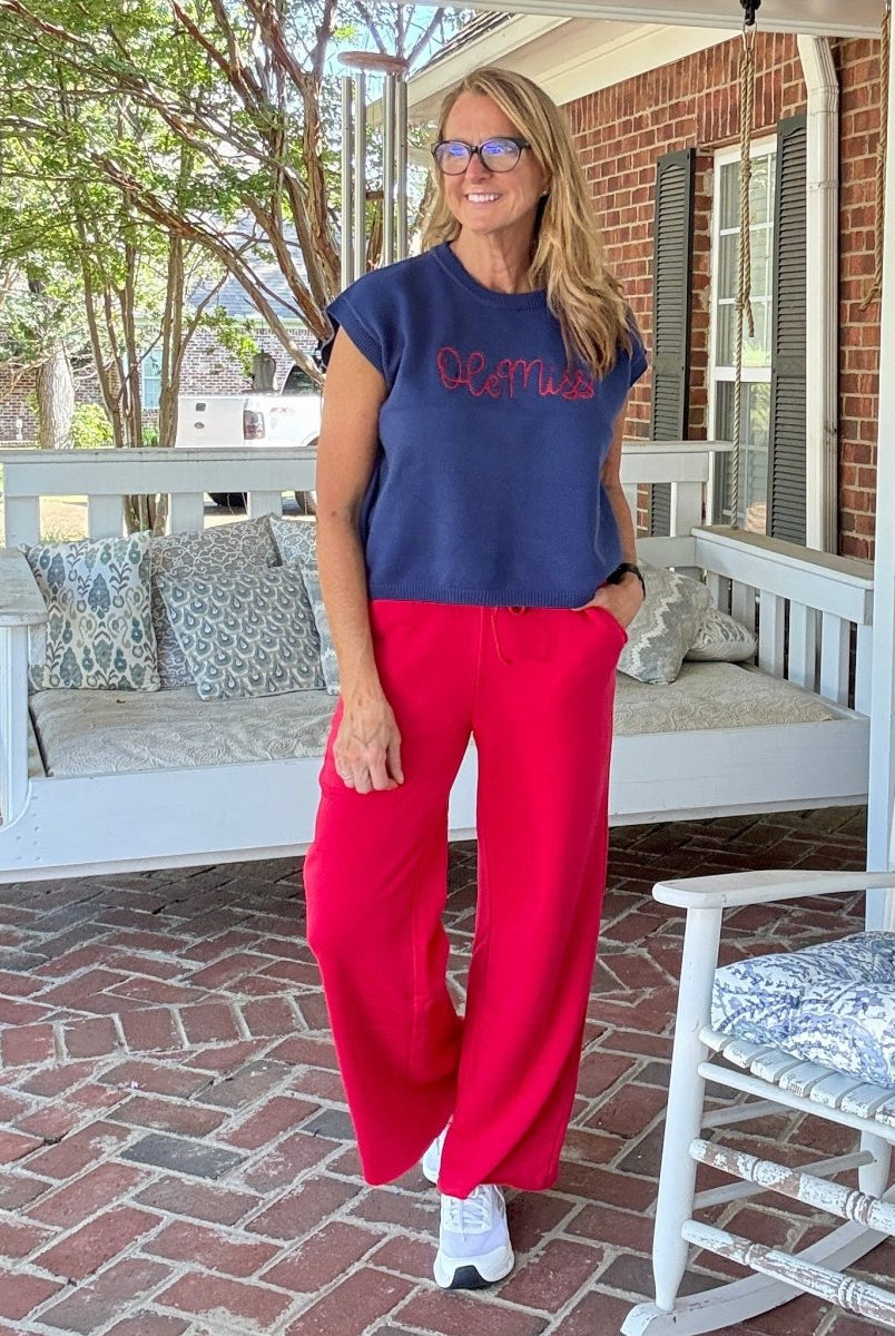 Carmen Wide Leg Sweatpants - Ruby Red - fleece pants - Jimberly's Boutique - Olive Branch - Mississippi