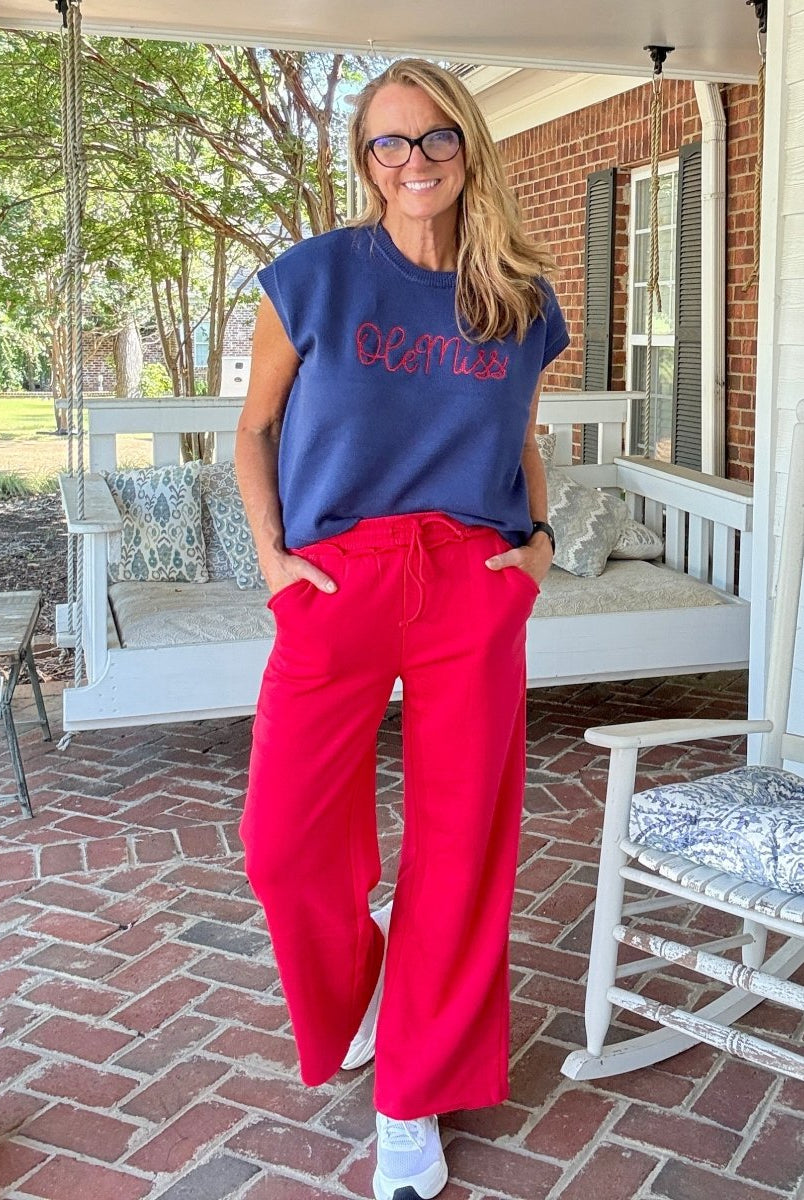 Carmen Wide Leg Sweatpants - Ruby Red - fleece pants - Jimberly's Boutique - Olive Branch - Mississippi