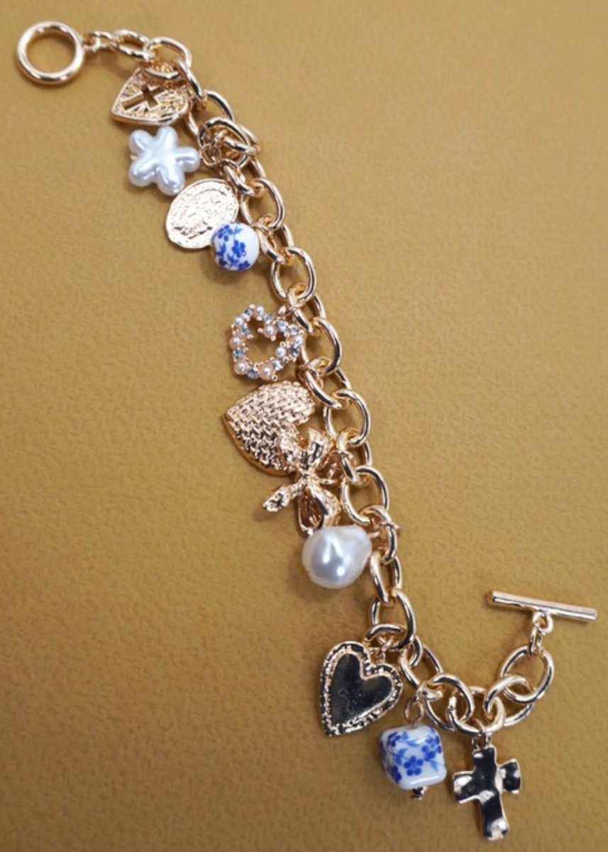 Ceramic Porcelain Heart Bow Pearl Charm Bracelet - charm bracelet - Jimberly's Boutique - Olive Branch - Mississippi