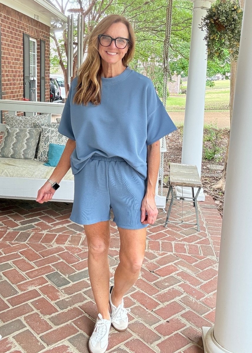 Charlie Ribbed Shorts Set - Dusty Blue - Shorts set - Jimberly's Boutique - Olive Branch - Mississippi