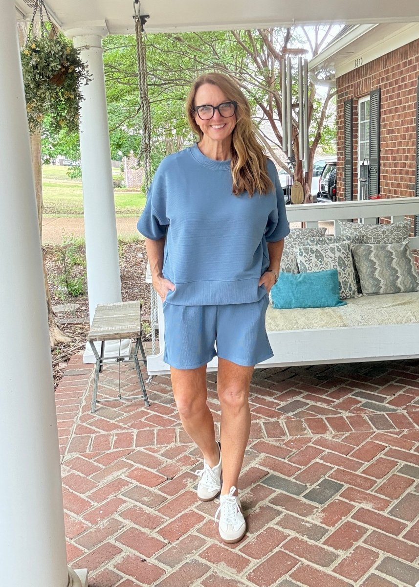 Charlie Ribbed Shorts Set - Dusty Blue - Shorts set - Jimberly's Boutique - Olive Branch - Mississippi