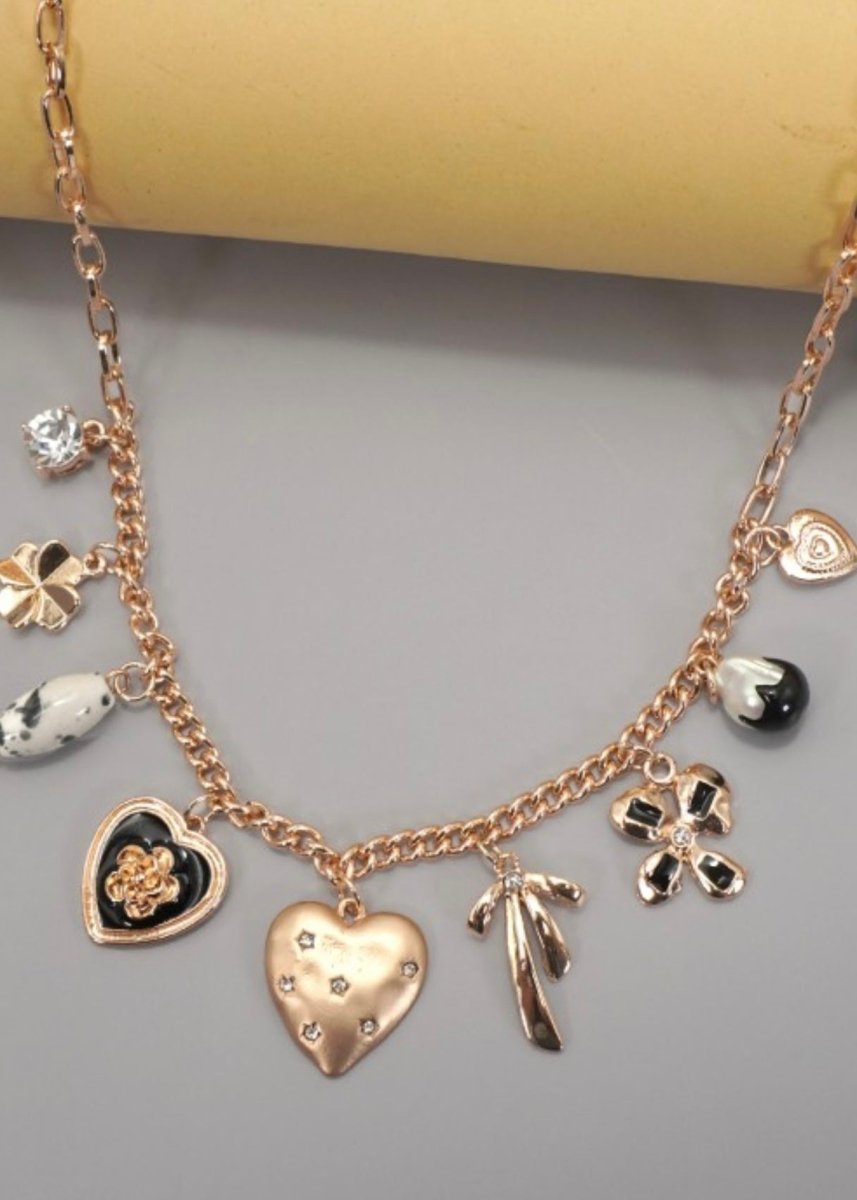 Charm Necklace - Heart Bow Pearl Flower - charm necklace - Jimberly's Boutique - Olive Branch - Mississippi