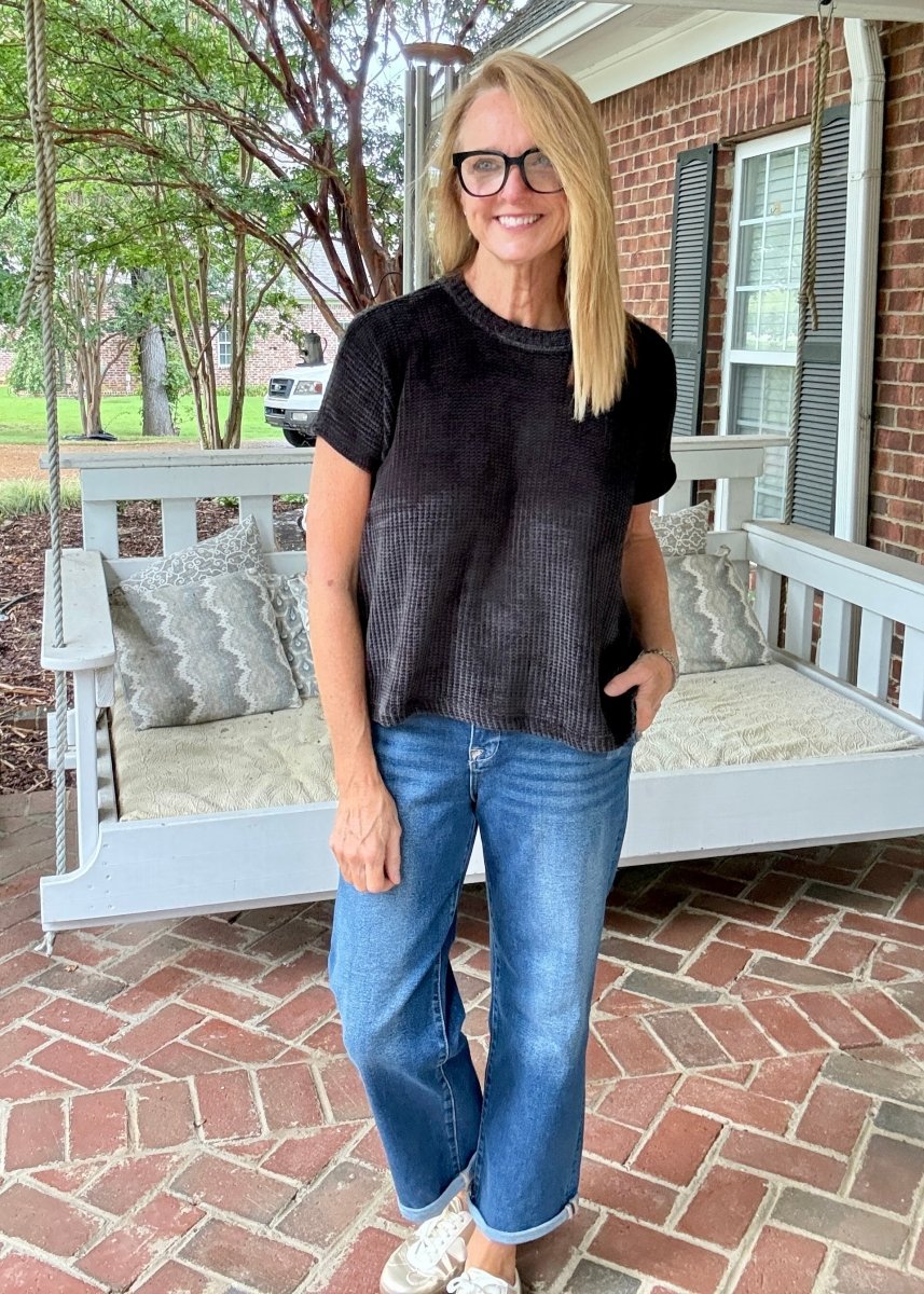 Chenille Cap Sleeve Sweater - Black - Casual Sweater -Jimberly's Boutique-Olive Branch-Mississippi