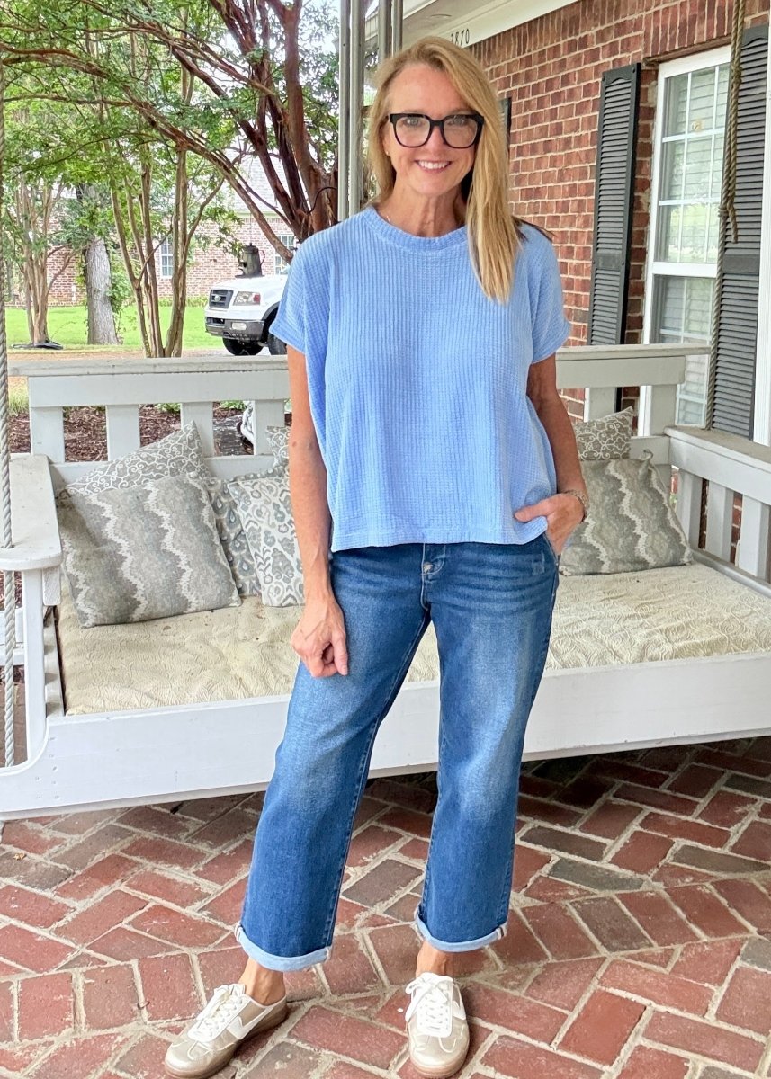 Chenille Cap Sleeve Sweater - Cornflower Blue - Casual Sweater -Jimberly's Boutique-Olive Branch-Mississippi