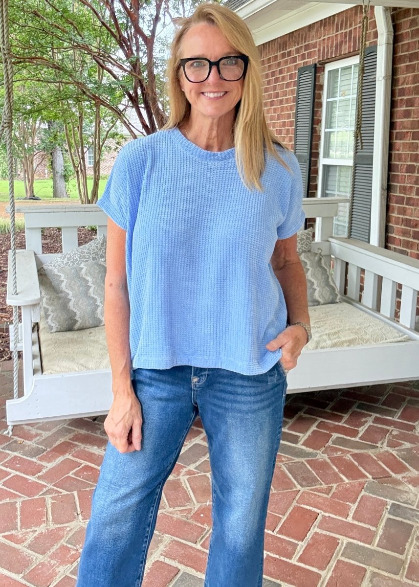 Chenille Cap Sleeve Sweater - Cornflower Blue - Casual Sweater -Jimberly's Boutique-Olive Branch-Mississippi