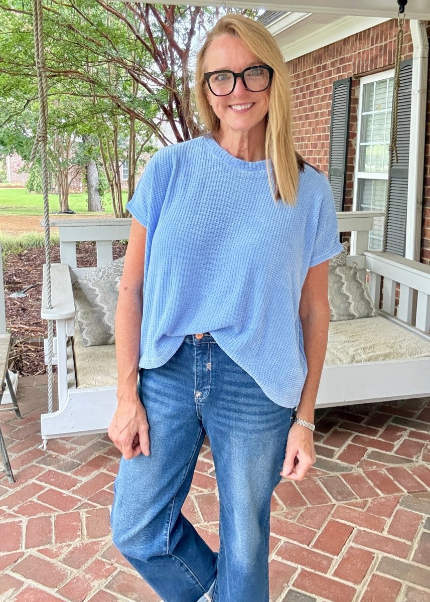 Chenille Cap Sleeve Sweater - Cornflower Blue - Casual Sweater -Jimberly's Boutique-Olive Branch-Mississippi