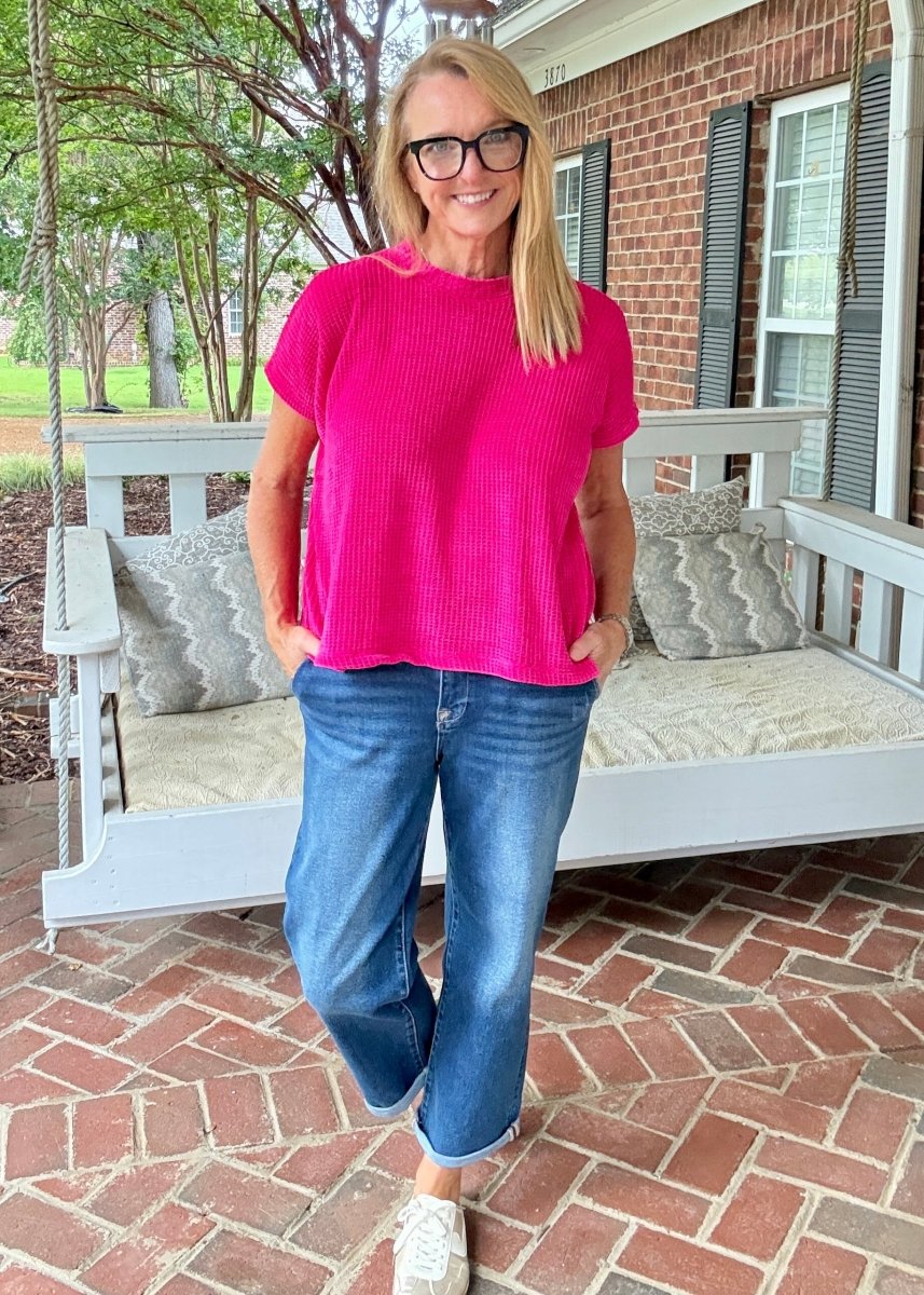 Chenille Cap Sleeve Sweater - Hot Pink - Casual Sweater -Jimberly's Boutique-Olive Branch-Mississippi