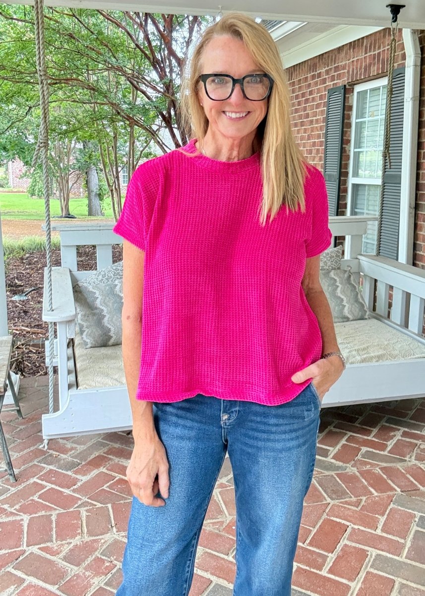 Chenille Cap Sleeve Sweater - Hot Pink - Casual Sweater -Jimberly's Boutique-Olive Branch-Mississippi