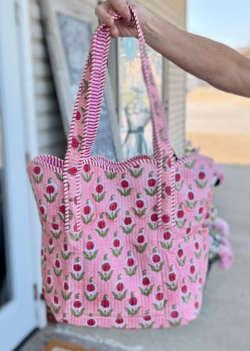 Cider Bloom Pink Scalloped Tote Bag | Nash Grey - floral tote bag - Jimberly's Boutique - Olive Branch - Mississippi
