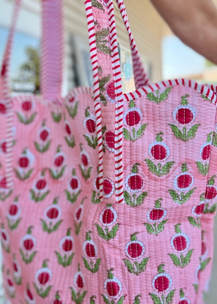 Cider Bloom Pink Scalloped Tote Bag | Nash Grey - floral tote bag - Jimberly's Boutique - Olive Branch - Mississippi