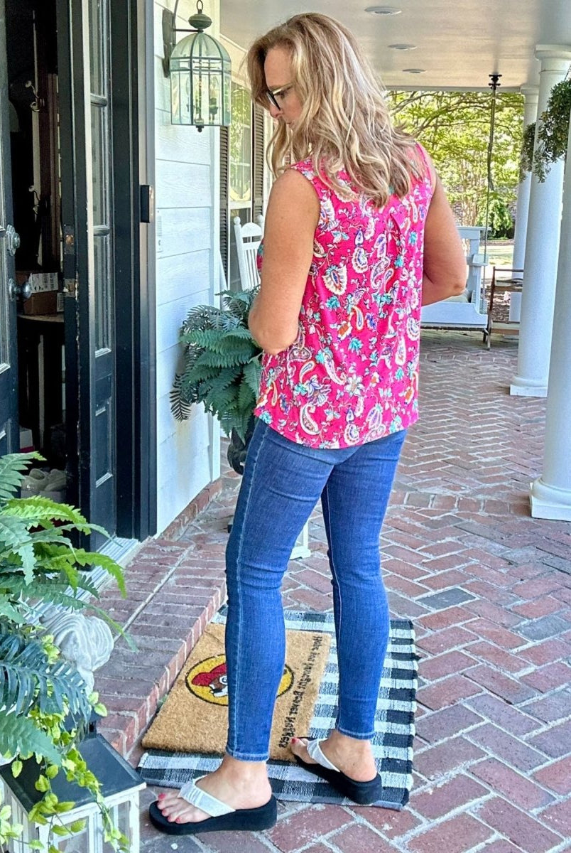 Coral Multi Floral Lizzy Tank Top | Dear Scarlett - Casual Top -Jimberly's Boutique-Olive Branch-Mississippi