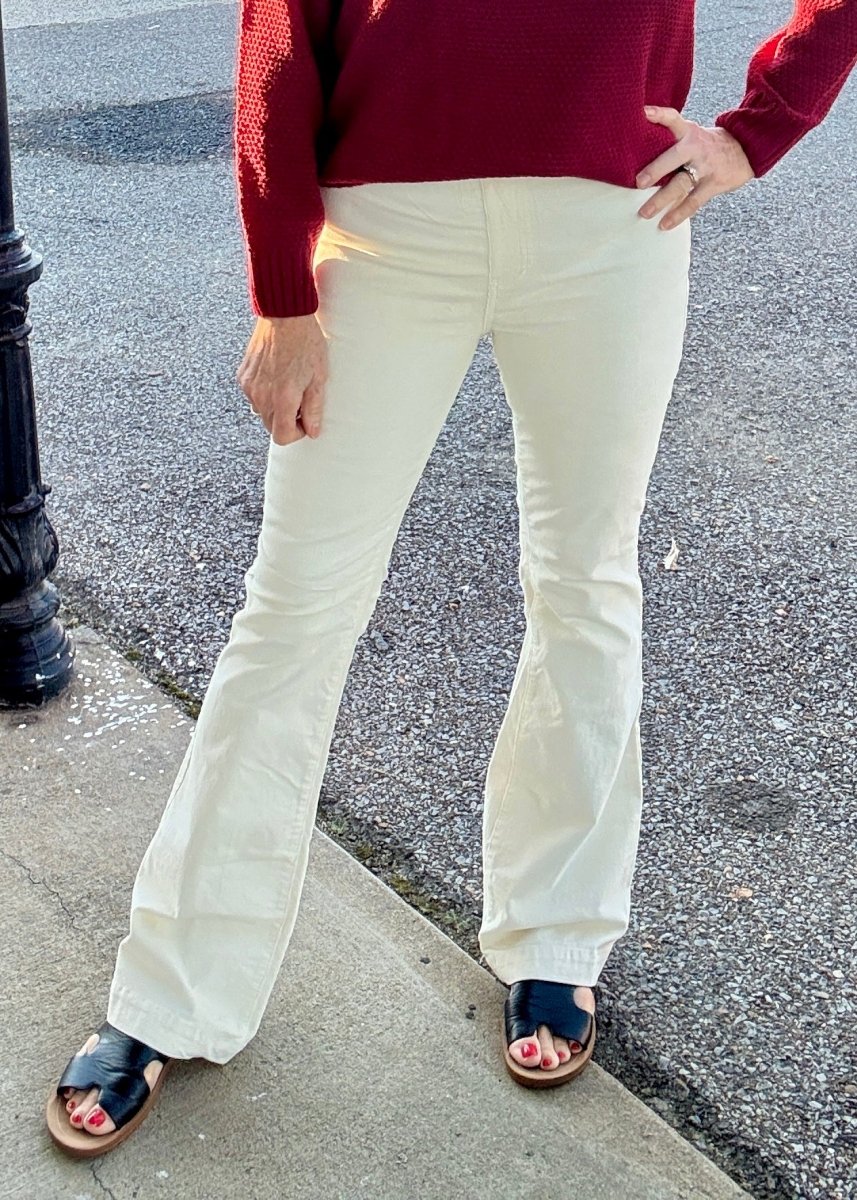 Cream Corduroy Pull On Flares - corduroy flare jeans - Jimberly's Boutique - Olive Branch - Mississippi