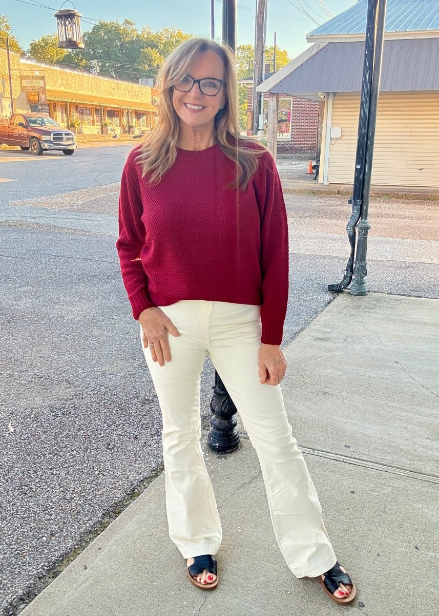 Cream Corduroy Pull On Flares - corduroy flare jeans - Jimberly's Boutique - Olive Branch - Mississippi
