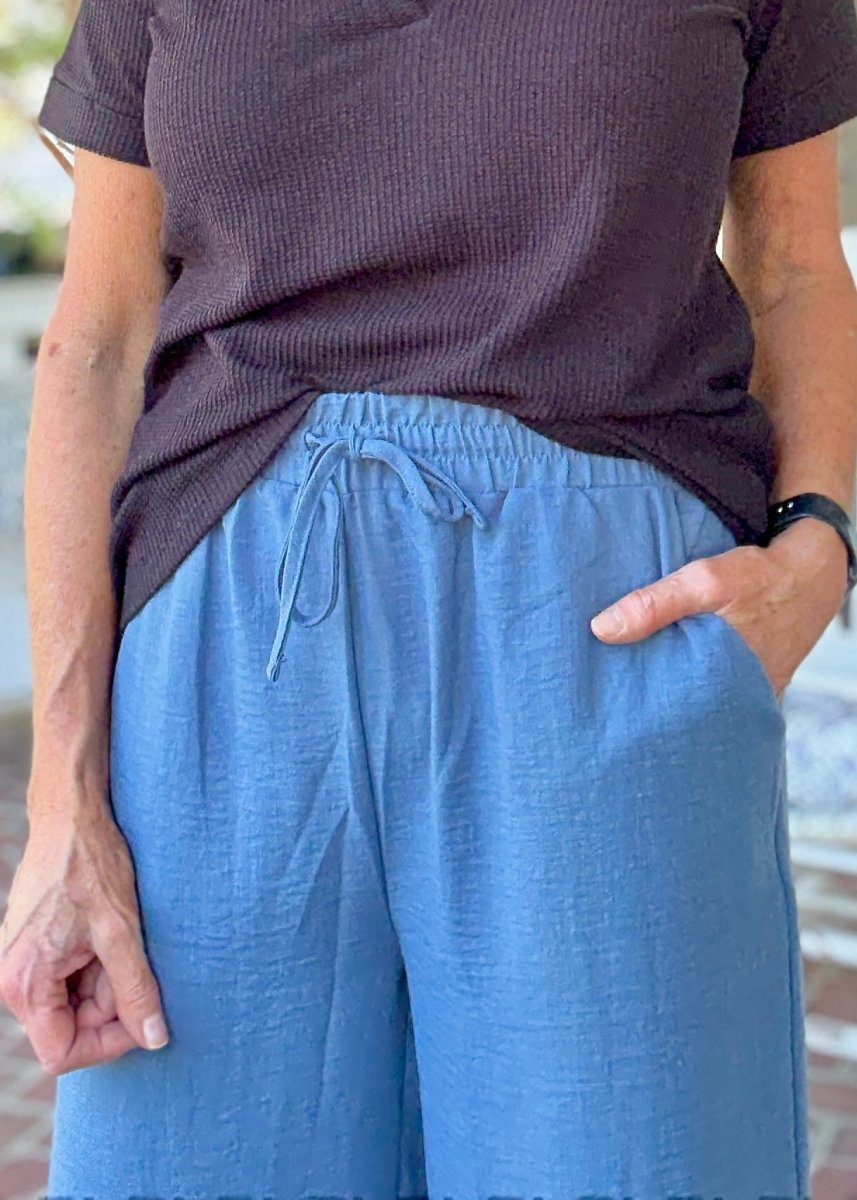 Crepe Cropped Pants - Dusty Blue - casual pants - Jimberly's Boutique - Olive Branch - Mississippi