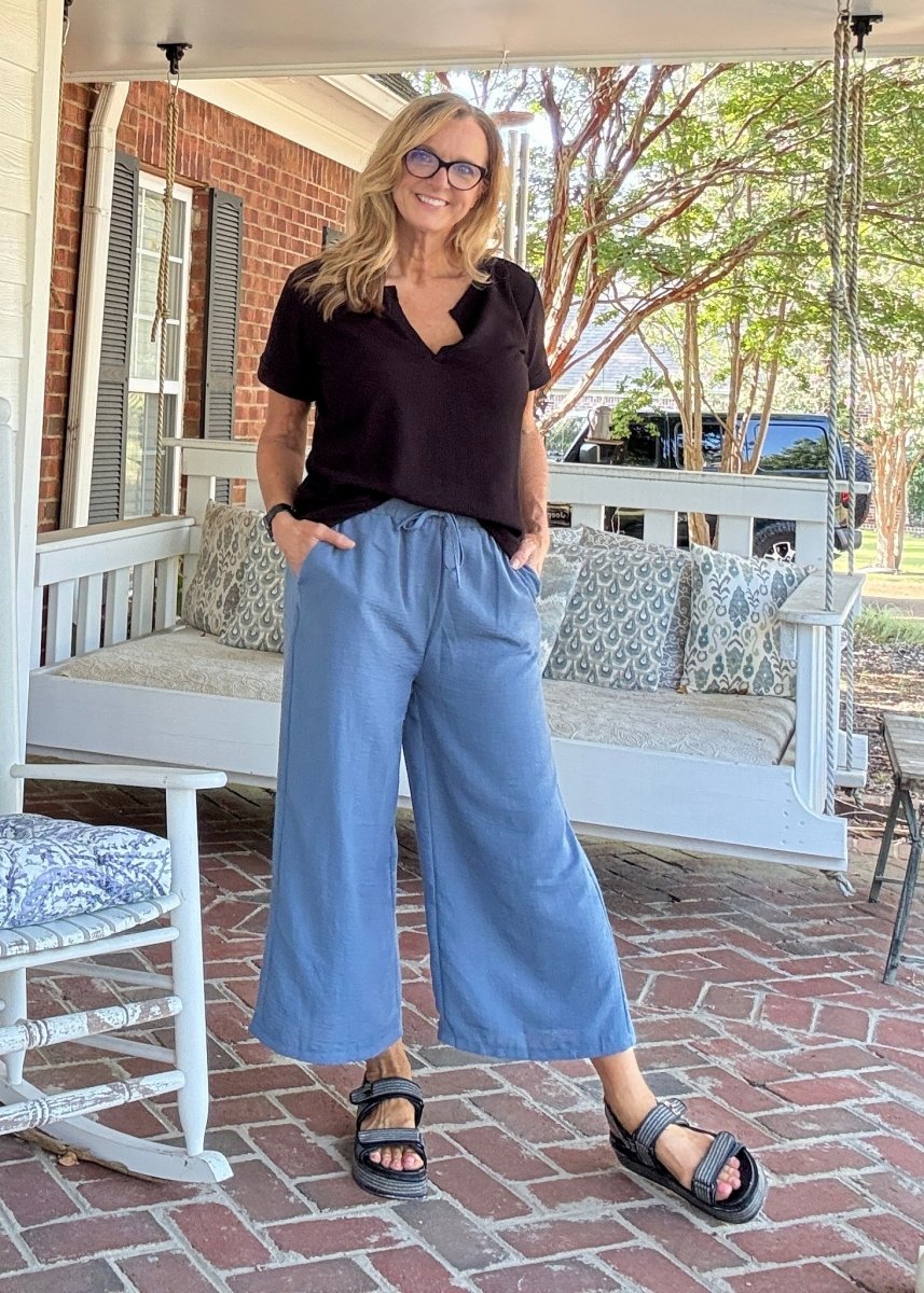 Crepe Cropped Pants - Dusty Blue - casual pants - Jimberly's Boutique - Olive Branch - Mississippi