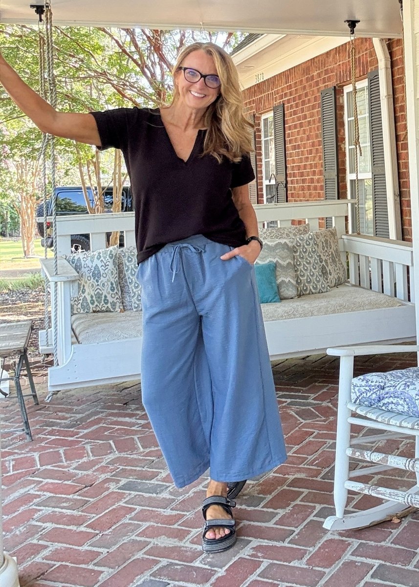 Crepe Cropped Pants - Dusty Blue - casual pants - Jimberly's Boutique - Olive Branch - Mississippi