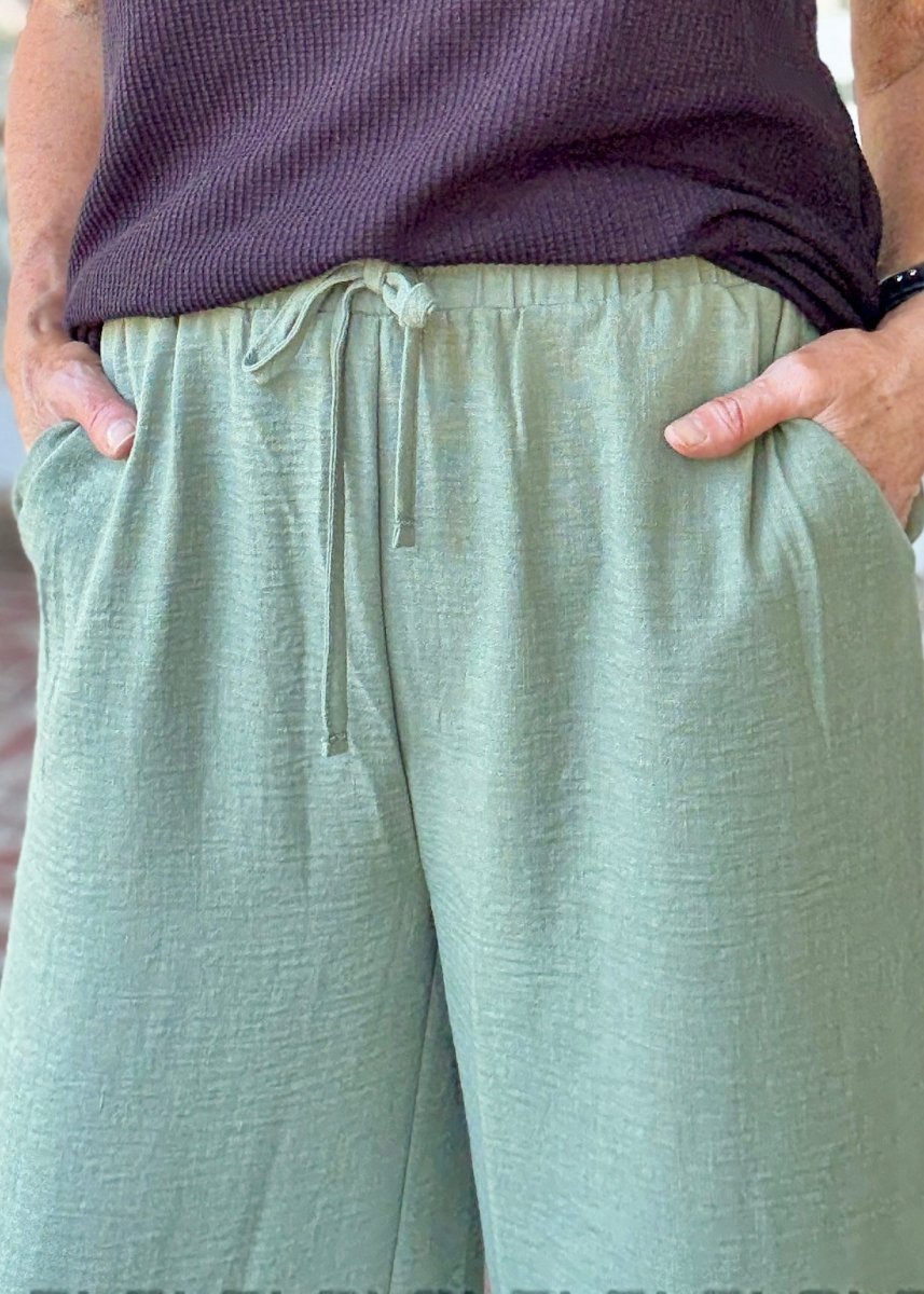 Crepe Cropped Pants - Lt Olive - Jimberly's Boutique - Olive Branch - Mississippi