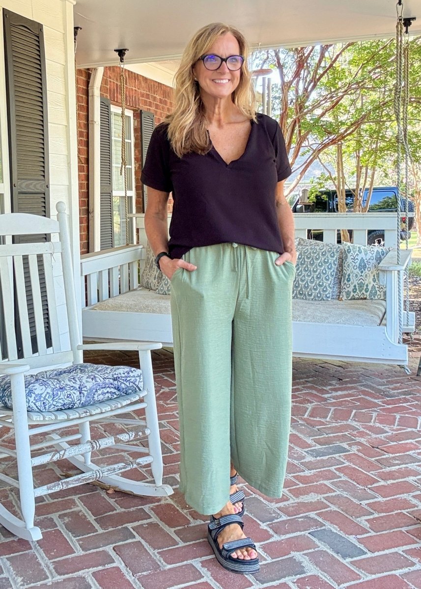 Crepe Cropped Pants - Lt Olive - Jimberly's Boutique - Olive Branch - Mississippi