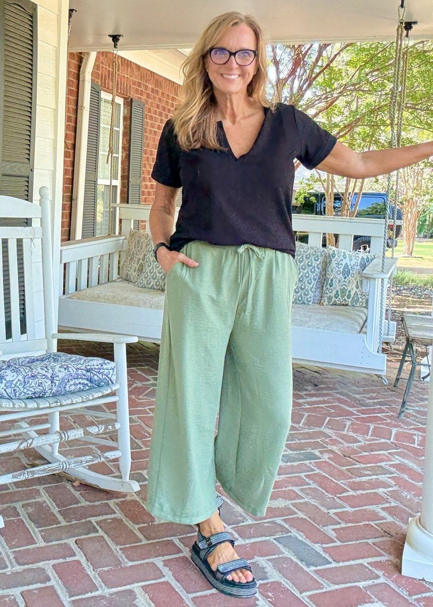 Crepe Cropped Pants - Lt Olive - Jimberly's Boutique - Olive Branch - Mississippi