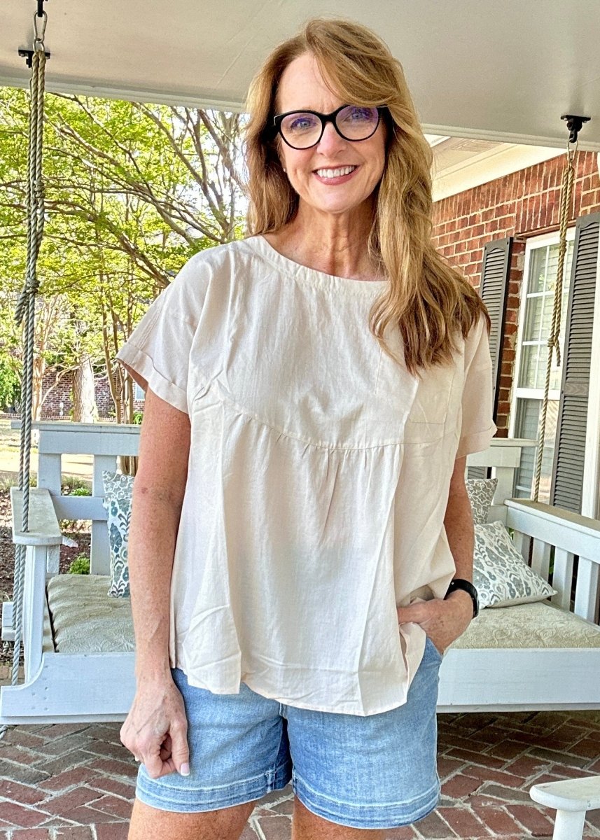 Crew Neck Babydoll Top - Taupe - Casual Top - Jimberly's Boutique - Olive Branch - Mississippi