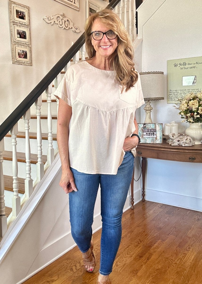 Crew Neck Babydoll Top - Taupe - Casual Top - Jimberly's Boutique - Olive Branch - Mississippi