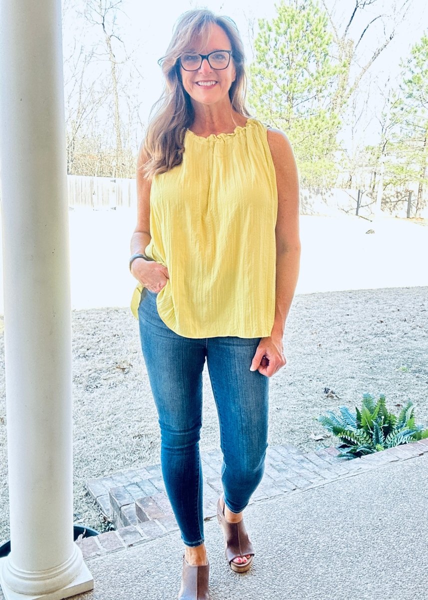 Crinkle Sleeveless Top - Dandelion - Jimberly's Boutique - Olive Branch - Mississippi