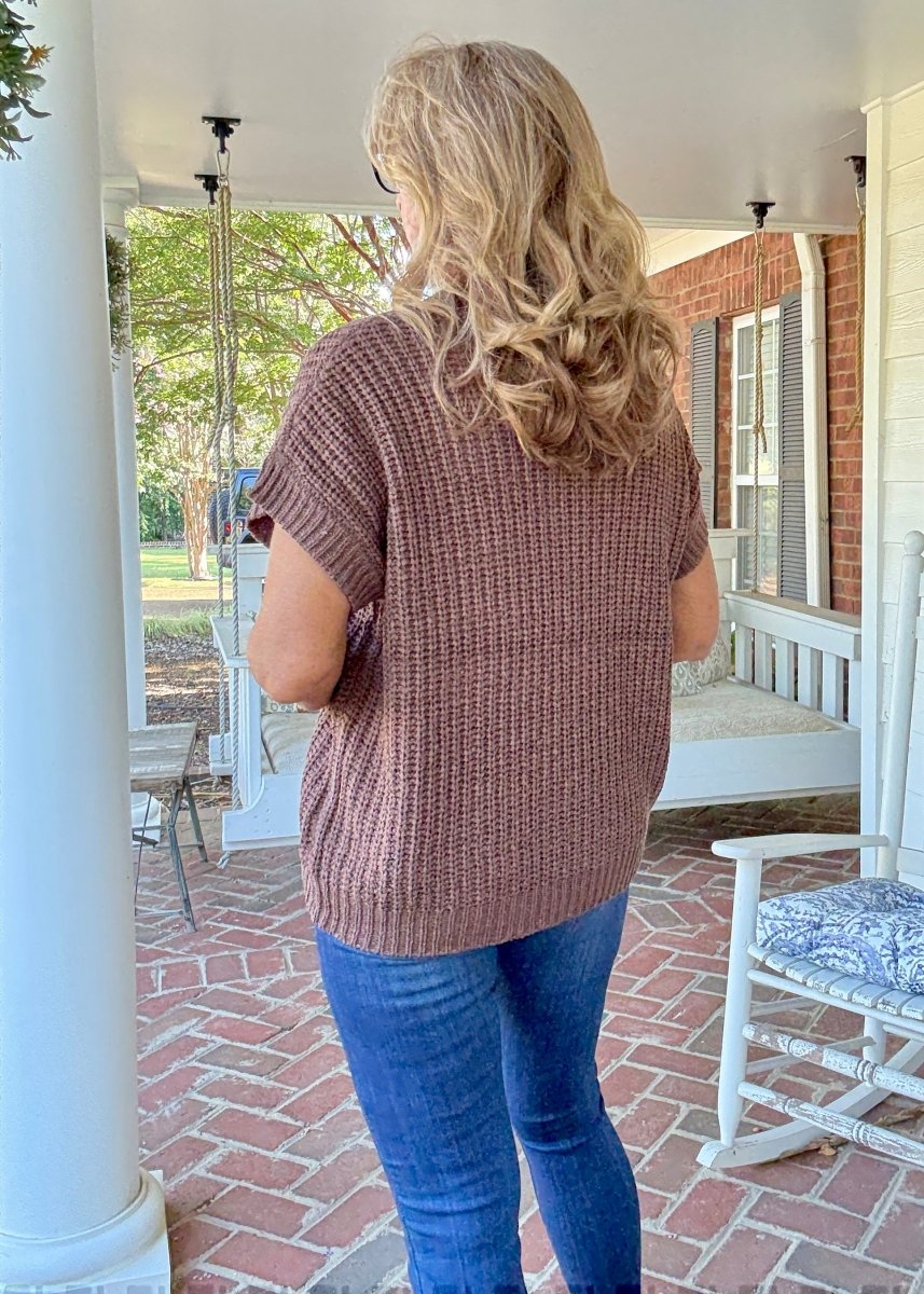 Crissy Short Sleeve Sweater - Brown - Casual Sweater - Jimberly's Boutique - Olive Branch - Mississippi