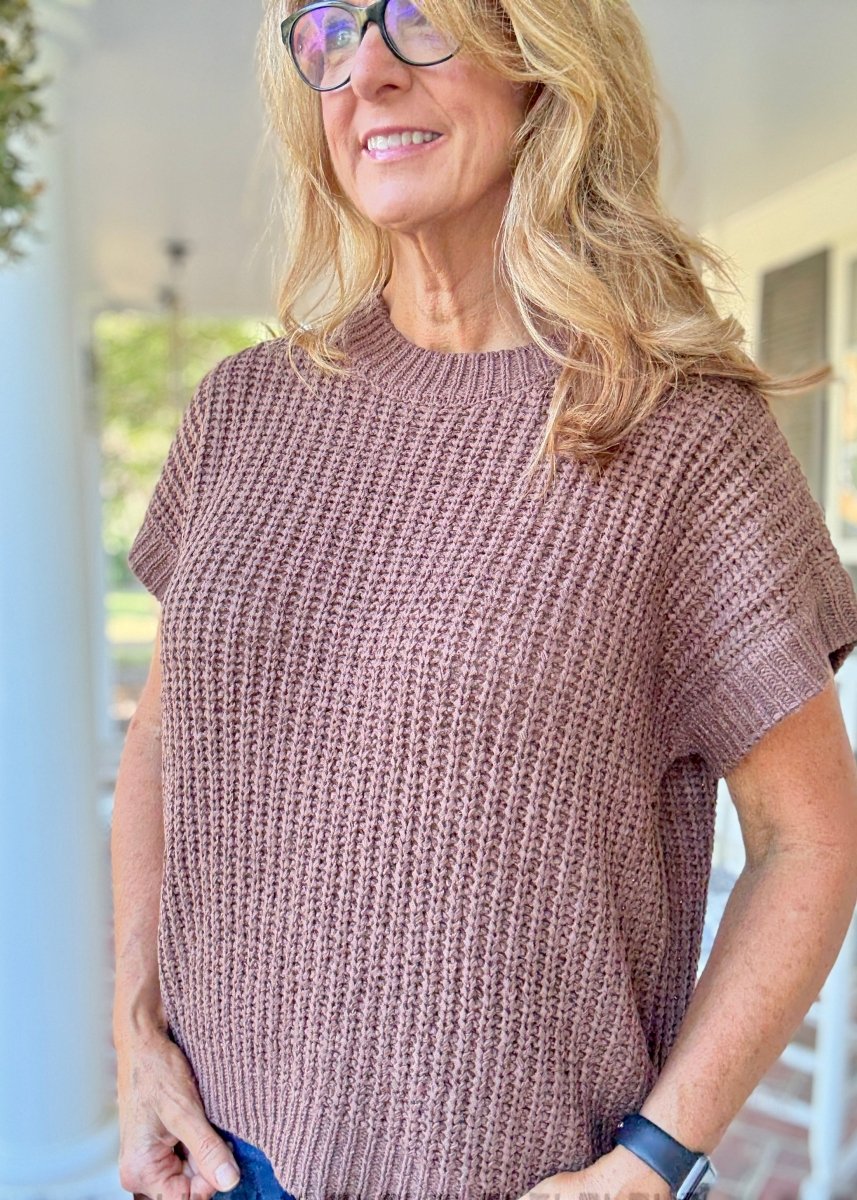 Crissy Short Sleeve Sweater - Brown - Casual Sweater - Jimberly's Boutique - Olive Branch - Mississippi