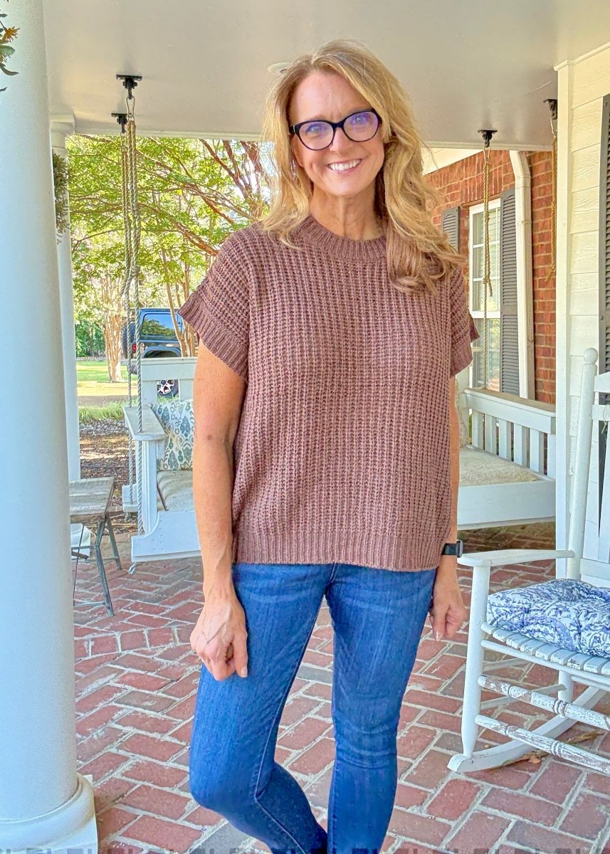 Crissy Short Sleeve Sweater - Brown - Casual Sweater - Jimberly's Boutique - Olive Branch - Mississippi