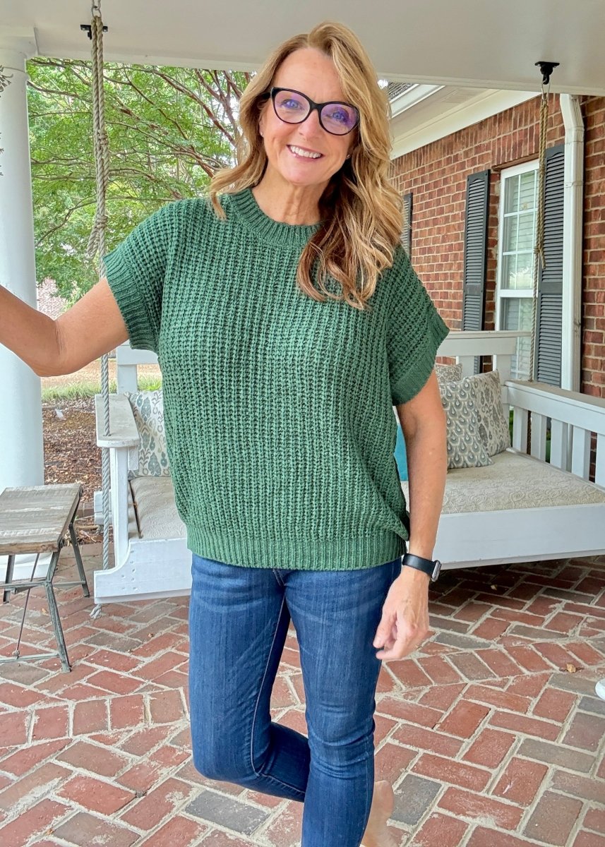 Crissy Short Sleeve Sweater - Dark Green - Casual Sweater - Jimberly's Boutique - Olive Branch - Mississippi