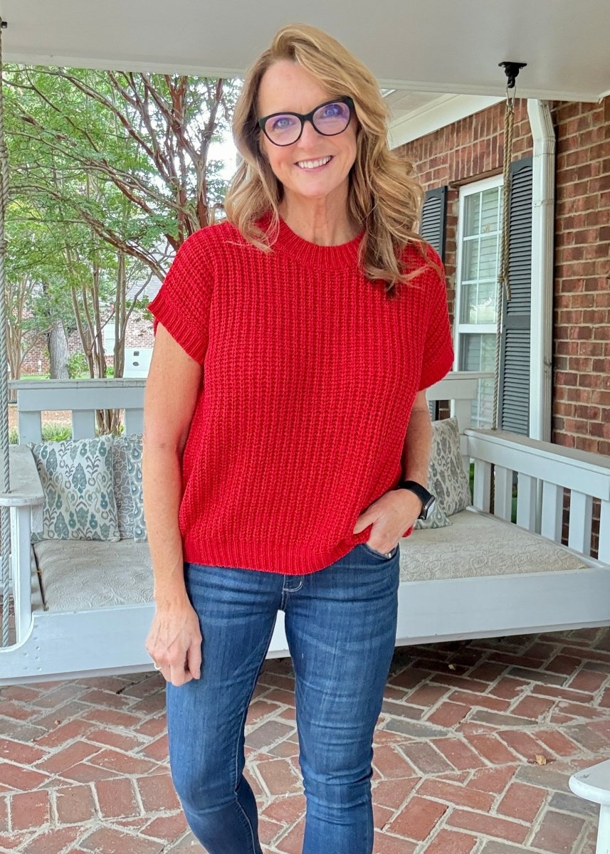 Crissy Short Sleeve Sweater - Red - Casual Sweater - Jimberly's Boutique - Olive Branch - Mississippi