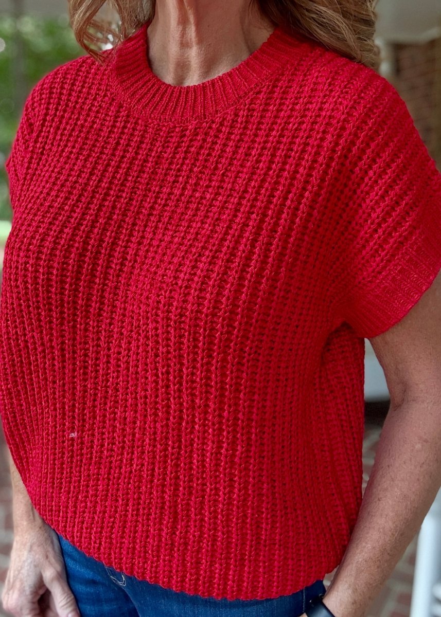 Crissy Short Sleeve Sweater - Red - Casual Sweater - Jimberly's Boutique - Olive Branch - Mississippi