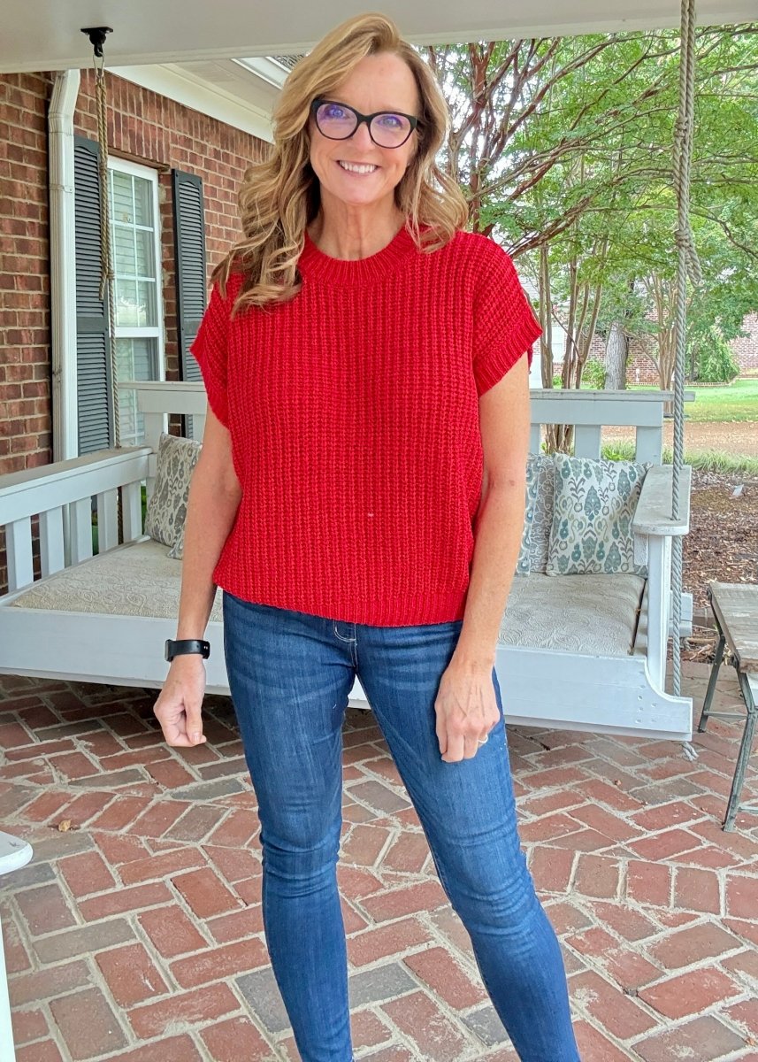 Crissy Short Sleeve Sweater - Red - Casual Sweater - Jimberly's Boutique - Olive Branch - Mississippi