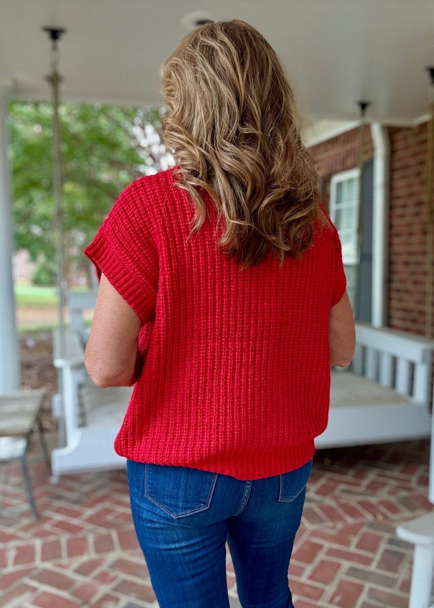 Crissy Short Sleeve Sweater - Red - Casual Sweater - Jimberly's Boutique - Olive Branch - Mississippi