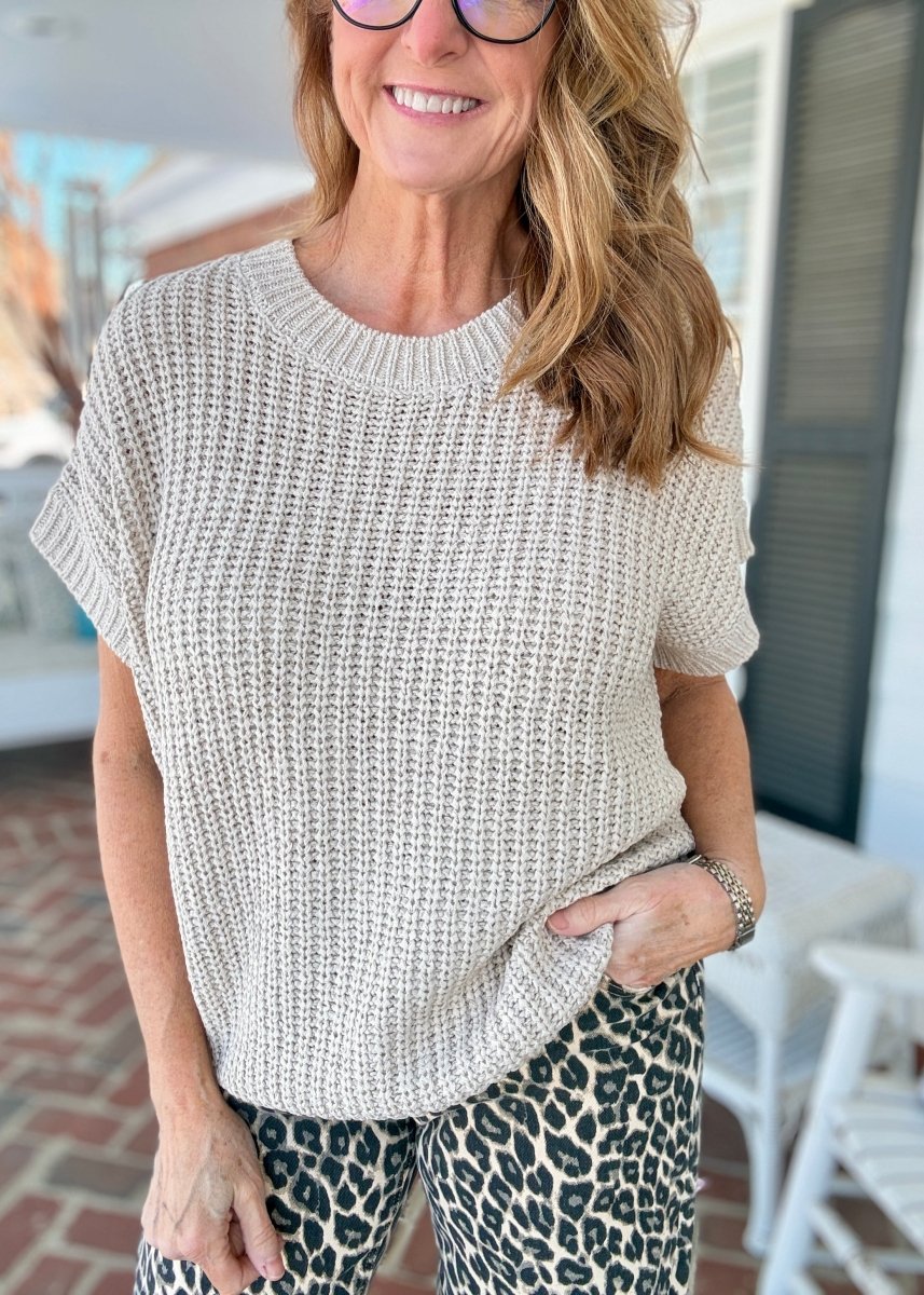 Crissy Short Sleeve Sweater - Sand Beige - Casual Sweater - Jimberly's Boutique - Olive Branch - Mississippi