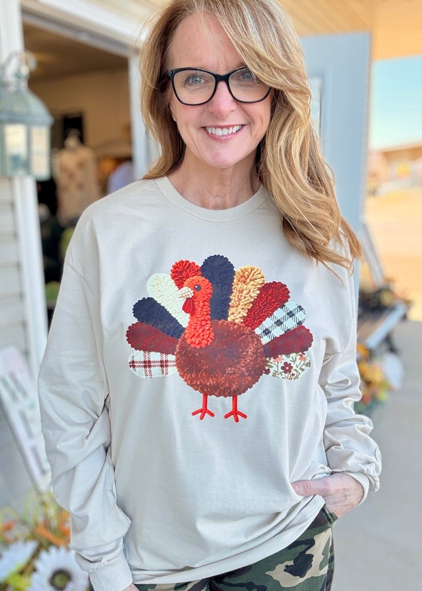 Crochet Turkey Long Sleeve - Long Sleeve Graphic Tee - Jimberly's Boutique - Olive Branch - Mississippi