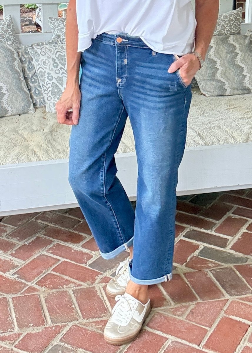 Cropped Boyfriend Jeans w Cuffed Hem | Risen - jeans -Jimberly's Boutique-Olive Branch-Mississippi
