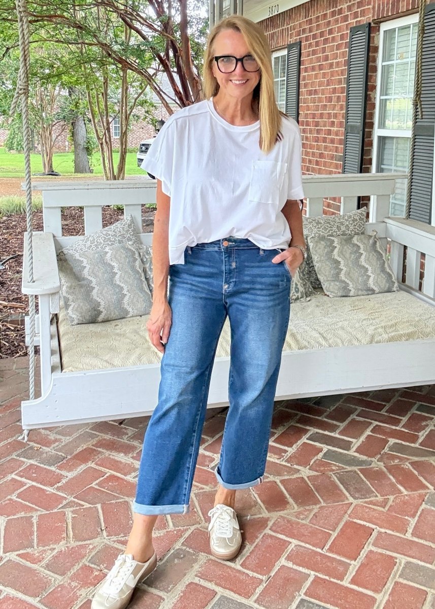 Cropped Boyfriend Jeans w Cuffed Hem | Risen - jeans -Jimberly's Boutique-Olive Branch-Mississippi