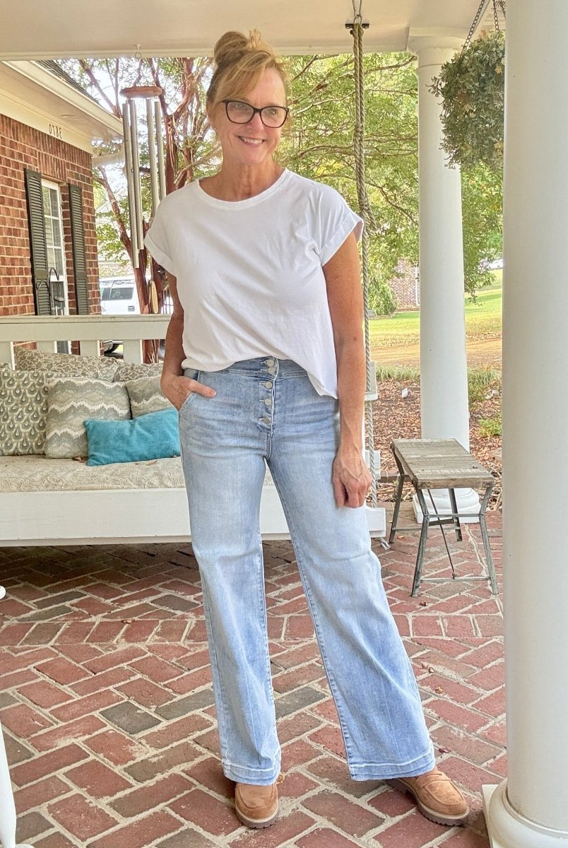 Custer Button Up Wide Leg Jeans| Risen - risen jeans - Jimberly's Boutique - Olive Branch - Mississippi