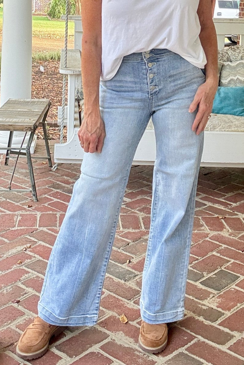 Custer Button Up Wide Leg Jeans| Risen - risen jeans - Jimberly's Boutique - Olive Branch - Mississippi