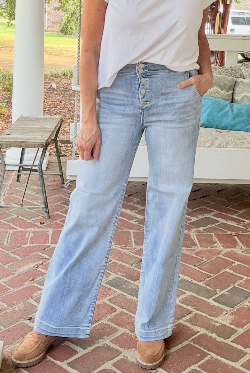 Custer Button Up Wide Leg Jeans| Risen - risen jeans - Jimberly's Boutique - Olive Branch - Mississippi