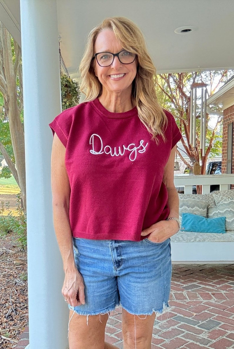 Dawgs Embroidered Sweater Vest - Cabernet w/White - gameday - Jimberly's Boutique - Olive Branch - Mississippi