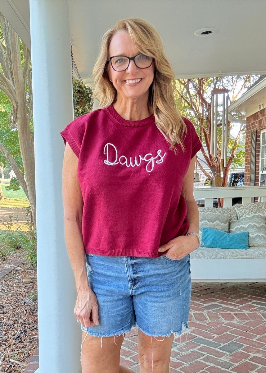 Dawgs Embroidered Sweater Vest - Cabernet w/White - gameday - Jimberly's Boutique - Olive Branch - Mississippi